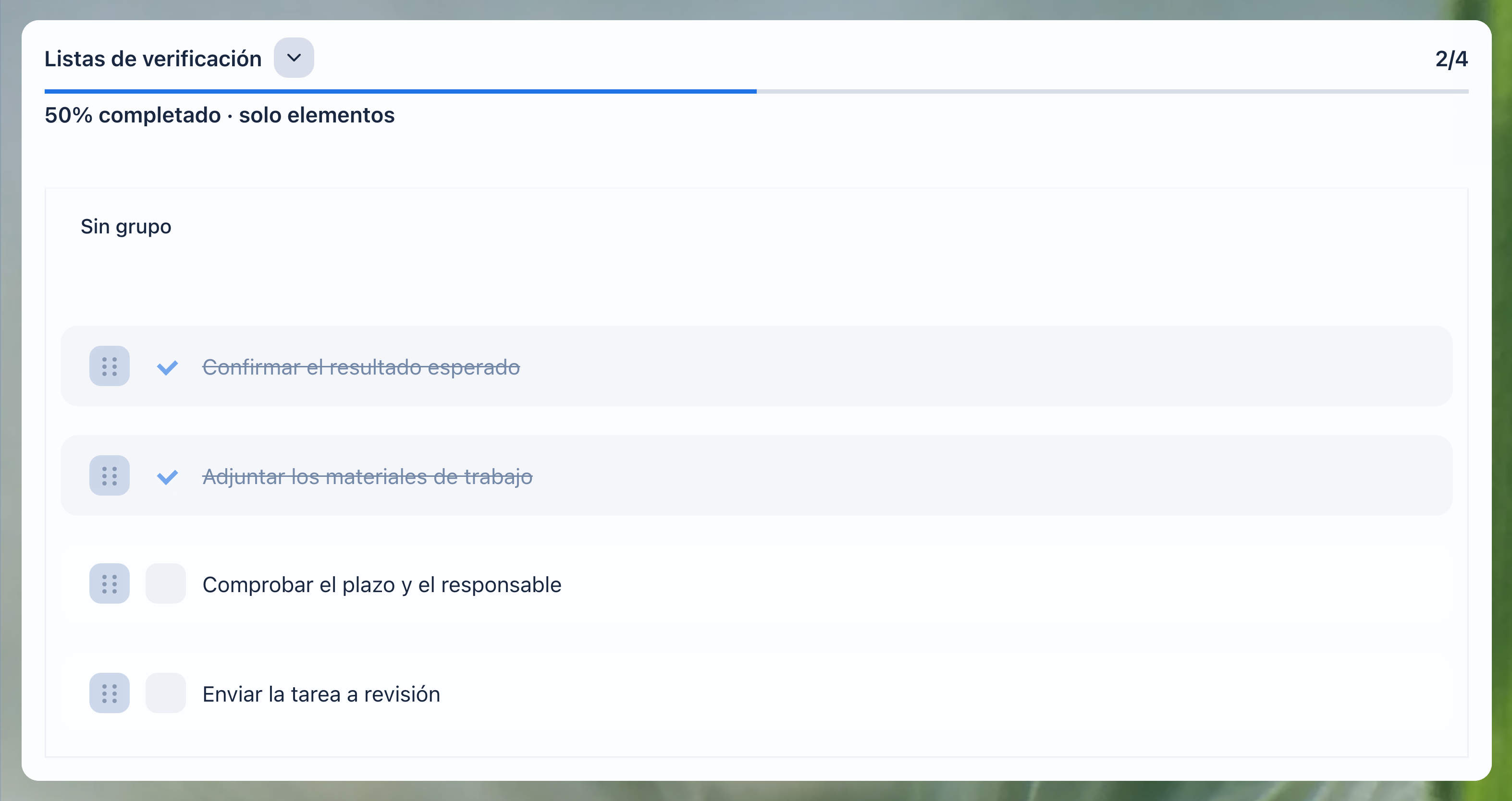 Lista de verificación en una tarea de solo lectura