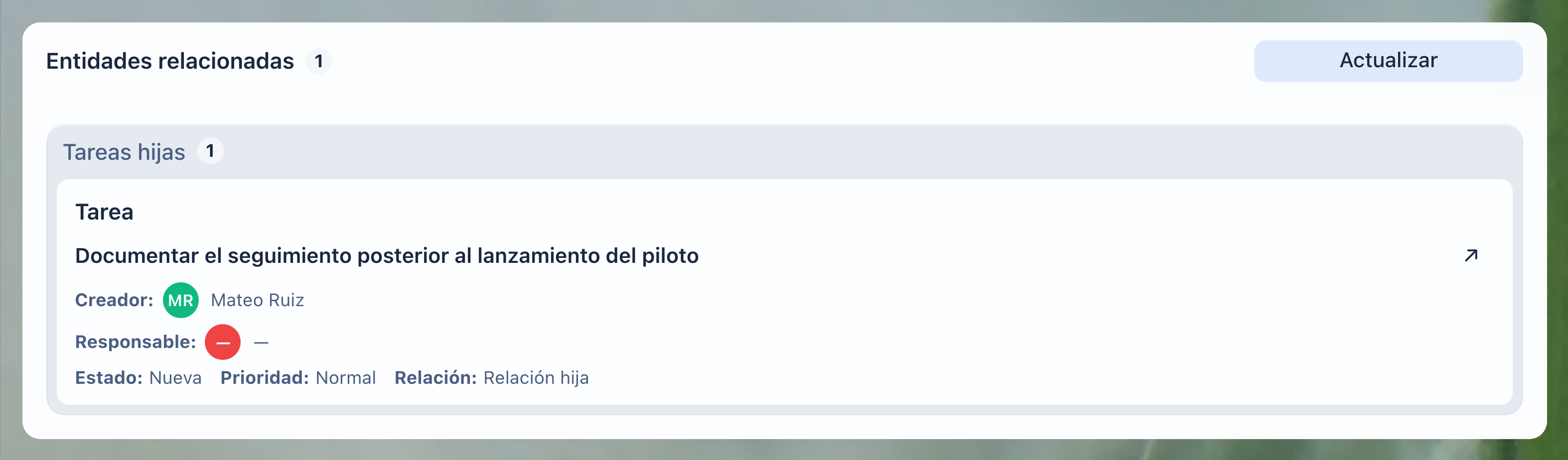 Relaciones de tareas en la tarjeta de tarea